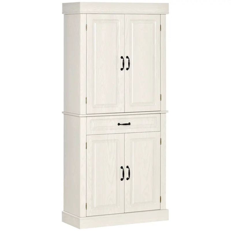 Bufet de bucatarie HOMCOM cu 2 dulapuri cu 2 usi si sertar, din lemn 80x35x180cm alb | RO