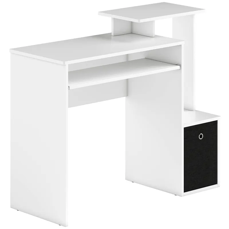 HOMCOM Birou modern pentru PC, birou pentru computer cu raft pentru tastatura, raft si spatiu de depozitare din material, 100x40x86.6cm, alb si negru