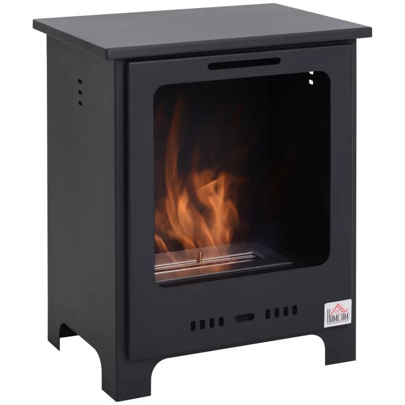 HOMCOM Semineu pe Bioetanol incalzitor soba cu bietanol aparat de incalzire 1.5L in Otel Fara Cos Negru 40 x 30 x 50 cm | RO