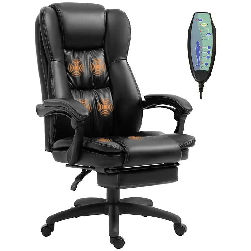 Vinsetto Scaun Birou cu Masaj, Înclinare, Piele Artificială, Negru, 68.5x68.5x119-127cm, Confort Sporit | Romania