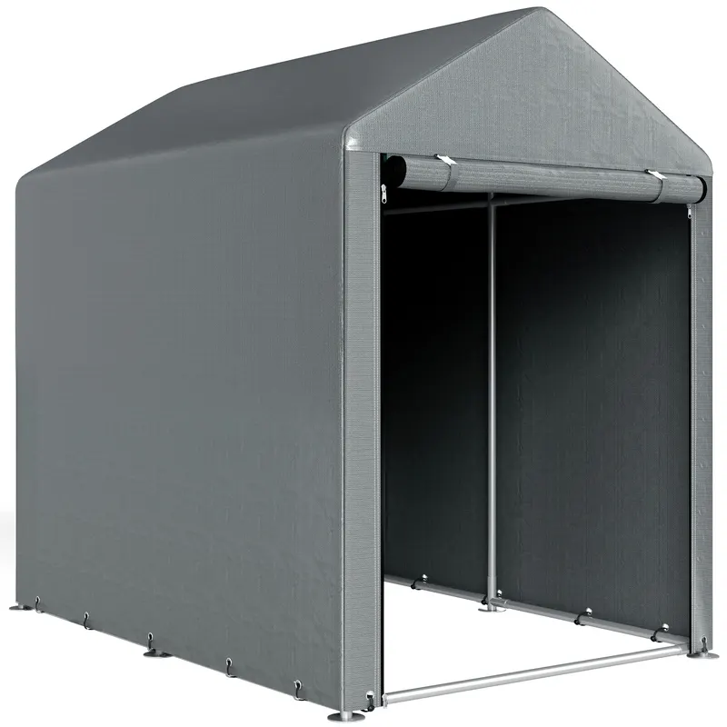Outsunny Magazie pentru Scule cu Protecție UV și Intrare cu Fermoar, Cort de Garaj, 120x179x165 cm, Gri Închis | Romania
