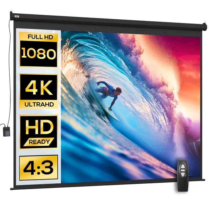 HOMCOM Ecran de Proiecție 120 Inch Format 4:3 Reglabil cu Telecomandă, Ecran de Proiecție Compact, 244x183 cm, Negru | Romania