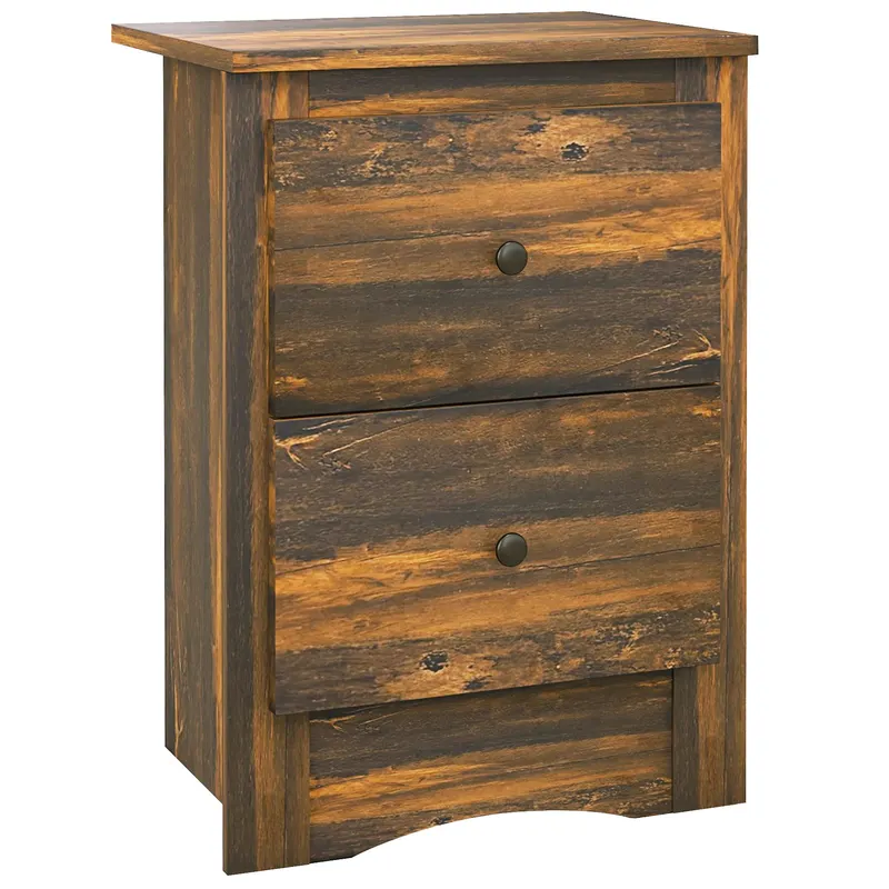 HOMCOM Noptieră cu 2 Sertare în Stil Rustic, Noptieră pentru dormitor din Lemn, 40x30x56 cm, Maro | Romania
