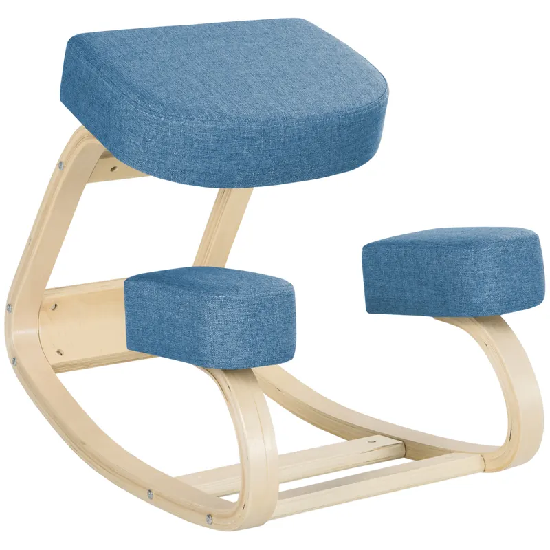 Vinsetto Scaun Ergonomic cu Suport pentru Genunchi din Lemn de Mesteacăn, 51x69x58 cm, Albastru | Romania