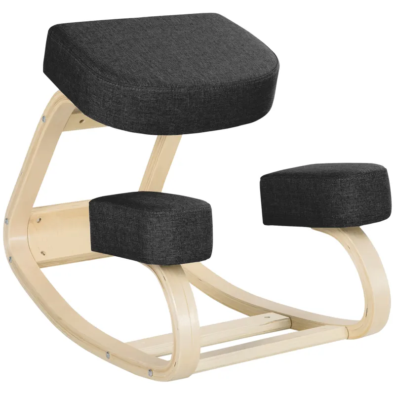 Vinsetto Scaun Ergonomic cu Suport pentru Genunchi din Lemn de Mesteacăn, 51x69x58 cm, Negru | Romania