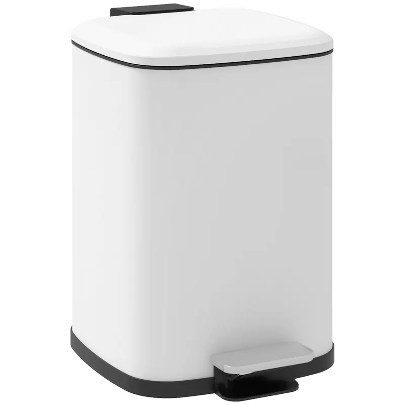 HOMCOM Coș de Gunoi de 12L cu Pedală, Închidere Silențioasă, din Metal și Plastic PP, 24,5x32x34,5 cm, Alb | Romania