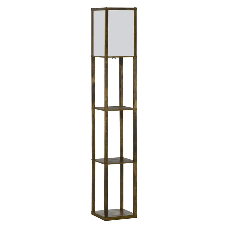 HOMCOM Lampă de Podea cu 3 Rafturi Integrate, Design Modern din MDF, 26x26x160 cm, Lemn Natural | Romania