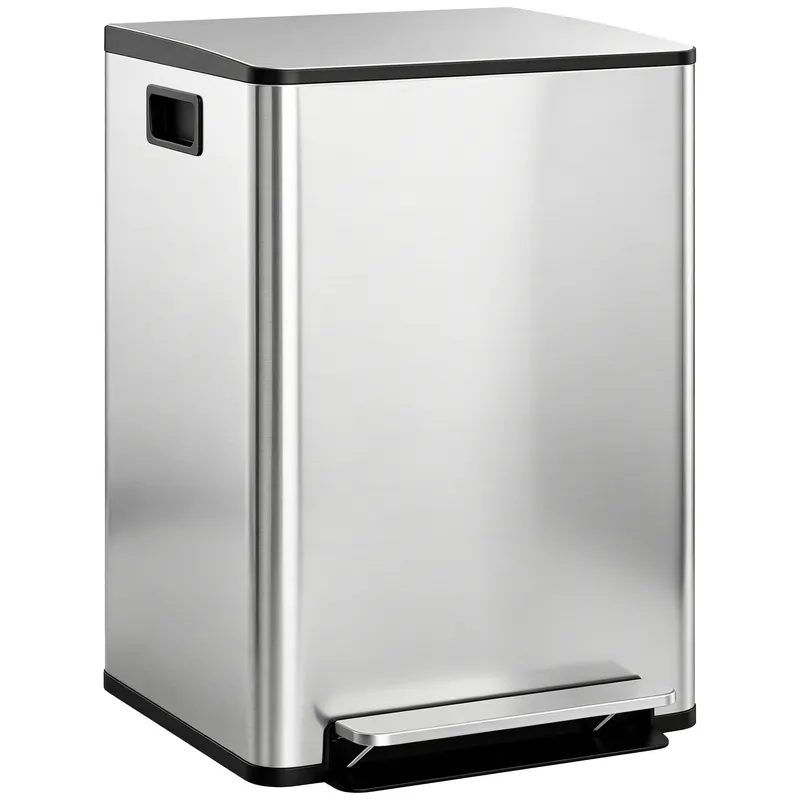 HOMCOM Coș de Gunoi cu 2 Compartimente de 30L, Pedală și Capac Silențios, 47,7x37,5x66,8 cm, Argintiu | Romania