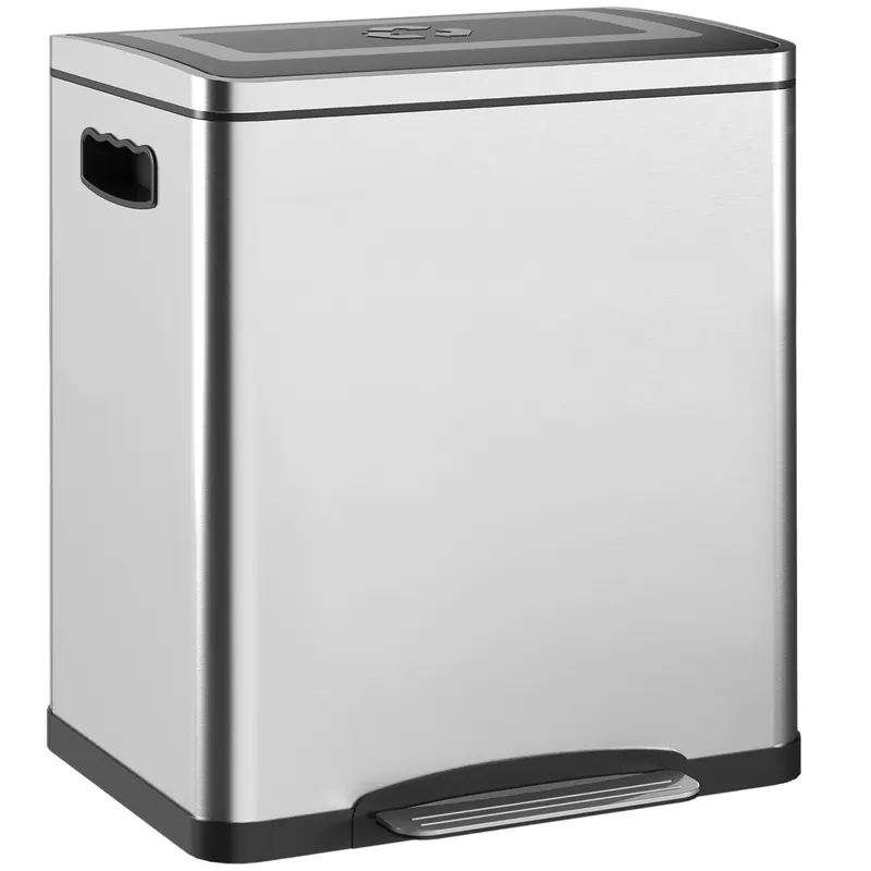HOMCOM Coș de Gunoi cu 2 Secțiuni de 15L cu Pedală și Capac cu Închidere Lină, 40x34,8x47,5 cm, Argintiu | Romania