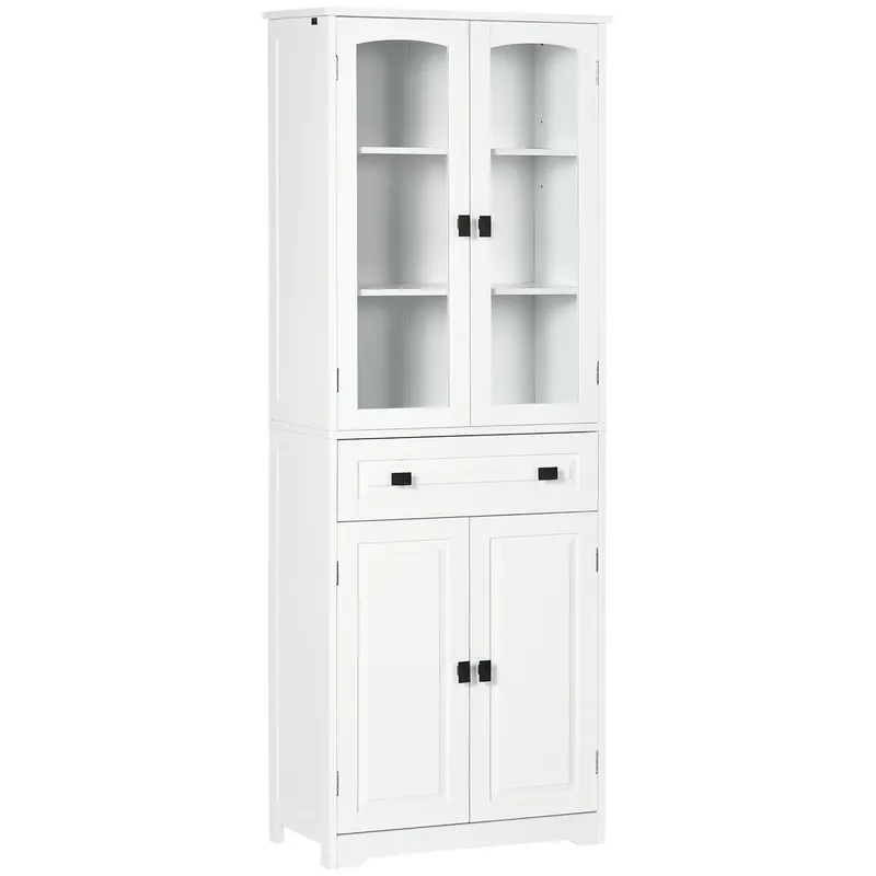 HOMCOM Bufet de Bucătărie cu 2 Dulapuri și Sertar, Mobilier de Bucătărie cu Uși și Rafturi Reglabile, 60x30x160 cm, Alb | Romania
