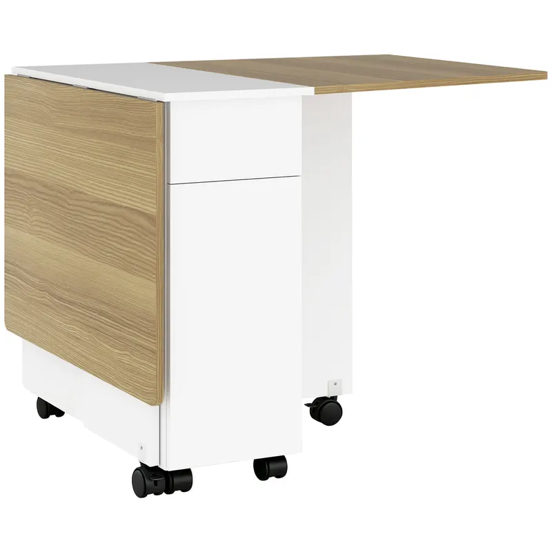 HOMCOM Masă Extensibilă pentru 6 Persoane, Masă Pliabilă cu Roți, 2 Sertare și Dulapior, 140x76x74 cm, Alb | Romania