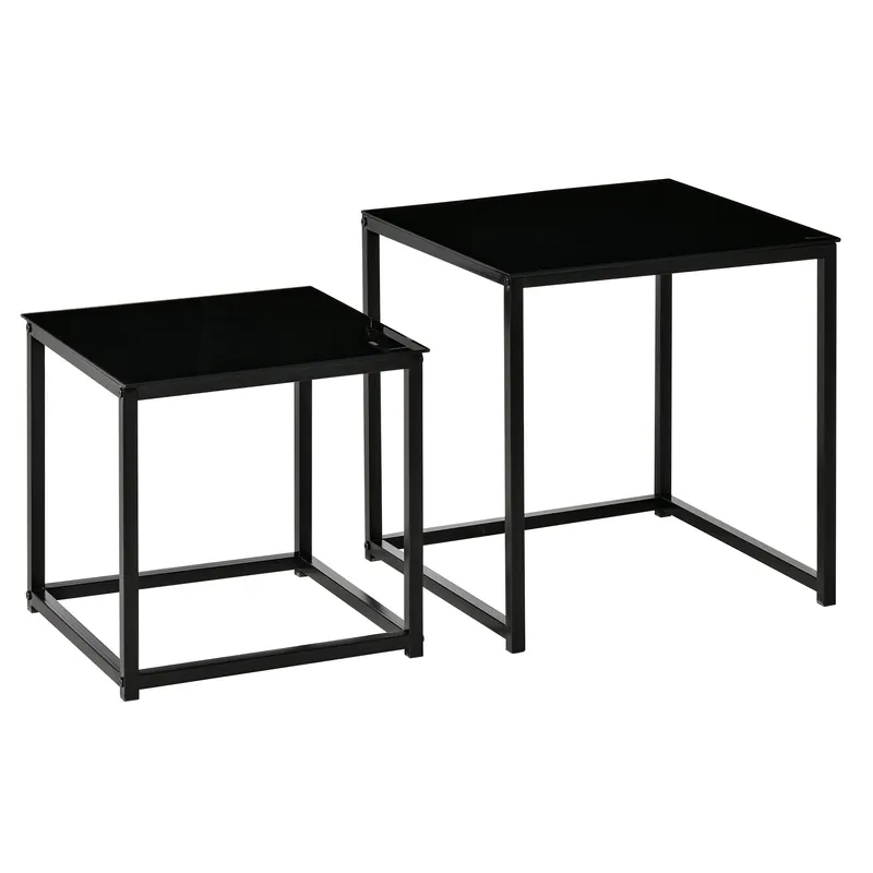 Set 2 Masute HOMCOM pentru Sufragerie Moderne, Otel si Sticla Securizata, Negru | RO