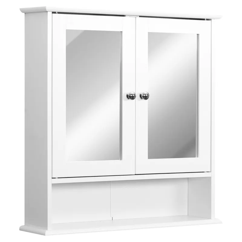 HomCom Dulap de Baie cu Oglindă, Spațiu Depozitare, 56x13x58 cm, Design Modern, Alb | Romania