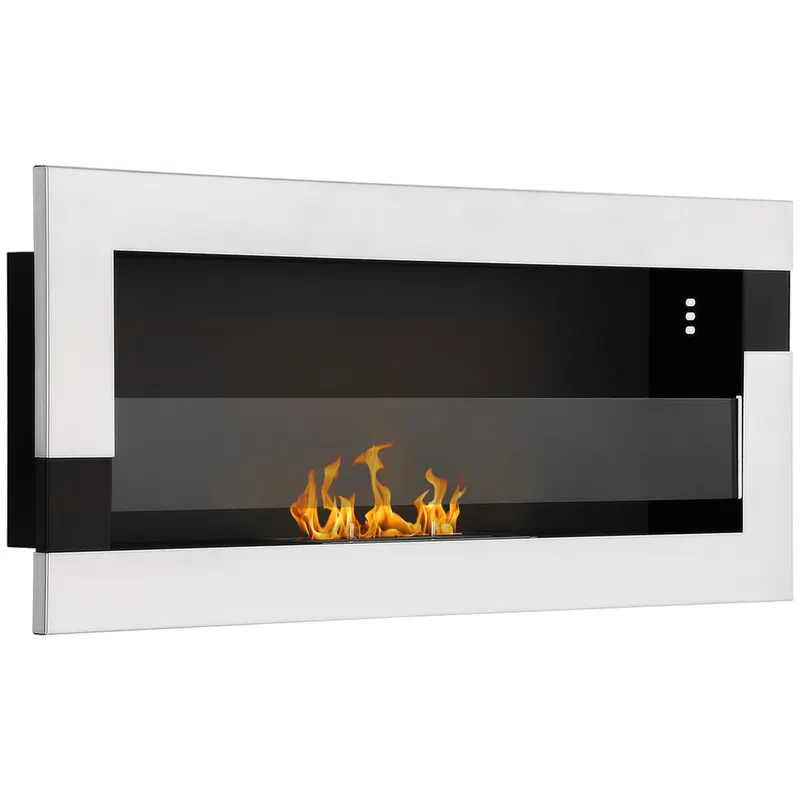 HOMCOM Semineu cu bioetanol soba cu bietanol pe perete aparat de incalzire din otel inoxidabil, 90x16x40cm, argintiu | RO