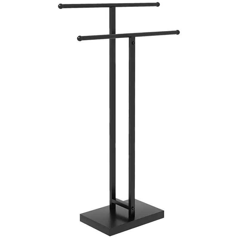 HOMCOM Suport de Prosoape de Podea cu 2 brațe, Suport de Prosoape din Metal pentru Baie, 50x18,5x85 cm, Negru | Romania