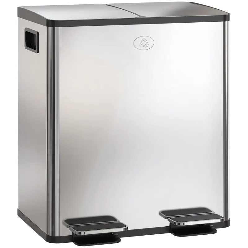HOMCOM Coș de Gunoi cu 2 Compartimente de 20L cu Pedală, Coș de Gunoi cu 2 Capace Silențioase, 45,8x36x51,6 cm, Argintiu | Romania