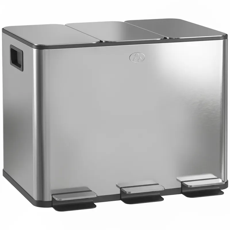 HOMCOM Coș de Gunoi cu 3 Compartimente de 20L, cu Pedală și Capace Silențioase, Ideal pentru Organizare, Dimensiuni 61,9x36,6x56,7 cm, Argintiu | Romania