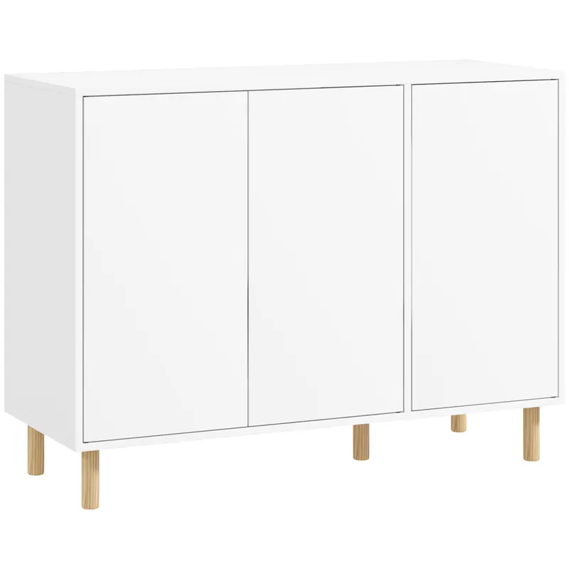 HOMCOM Bufet Modern cu 2 Dulapuri și 3 Rafturi, Mobilier Multifuncțional din Lemn, 107x40x80 cm, Alb | Romania