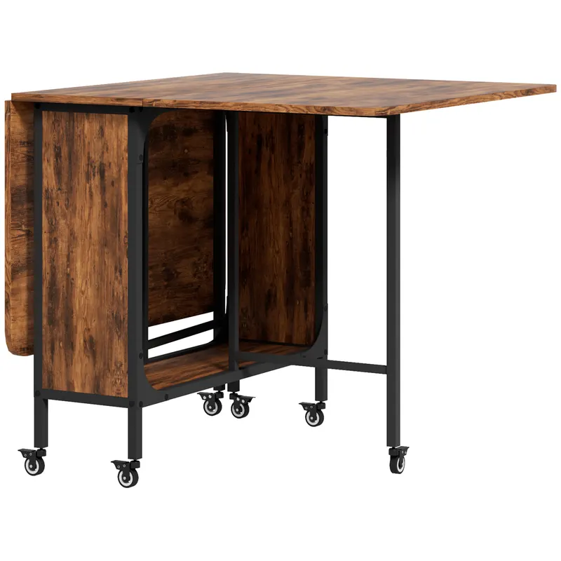HOMCOM Masă Pliabilă pentru Bucătărie și Sufragerie cu 6 Roți și Raft, Masă de Dining Pliabilă, 80x30x74 cm, Maro Rustic | Romania