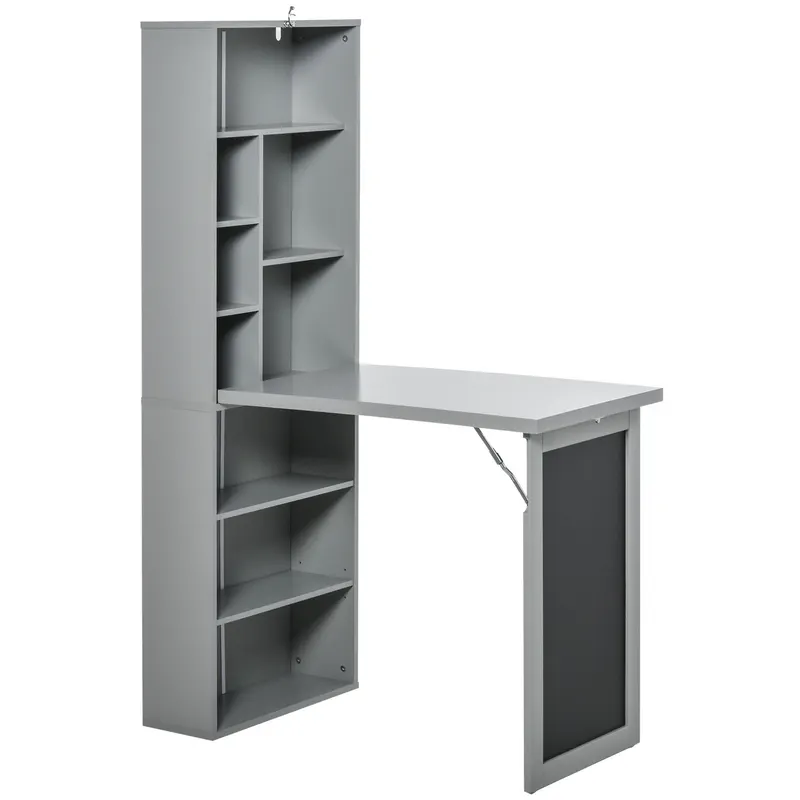 HOMCOM Birou Pliabil cu Bibliotecă, Tablă și Masă de Dining Rabatabilă, 98x51x153 cm, Gri închis | Romania