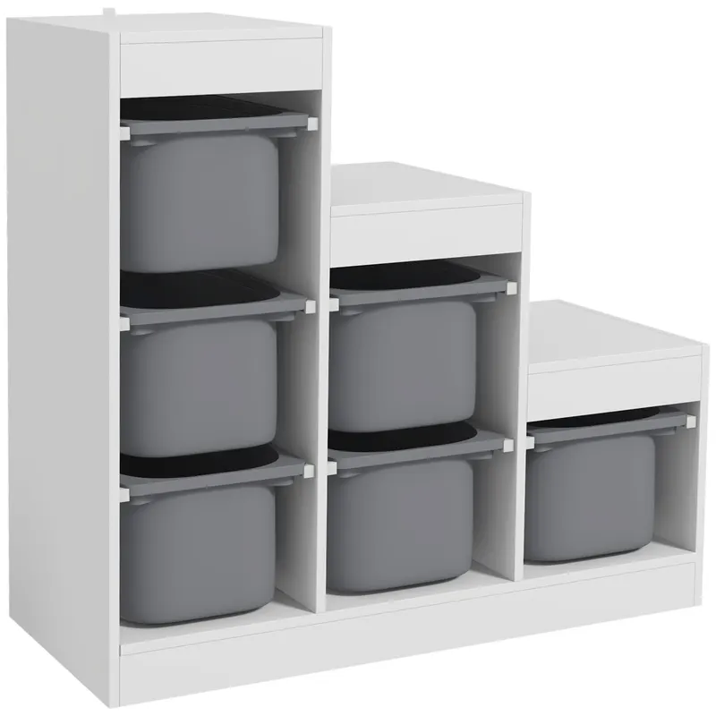 AIYAPLAY Raft Portabil pentru Jucării cu 3 Niveluri și 6 Coșulețe, Mobilier pentru Camera Copiilor, 96x38,5x90 cm, Gri | Romania