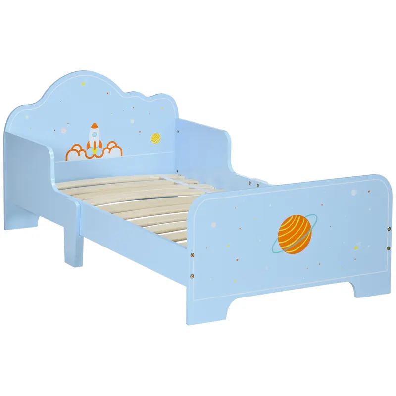ZONEKIZ Pat pentru Copii cu Decor Spațial, Pătuț pentru Copii cu Vârsta 3-6 Ani, 143x74x59 cm, Albastru Deschis | Romania