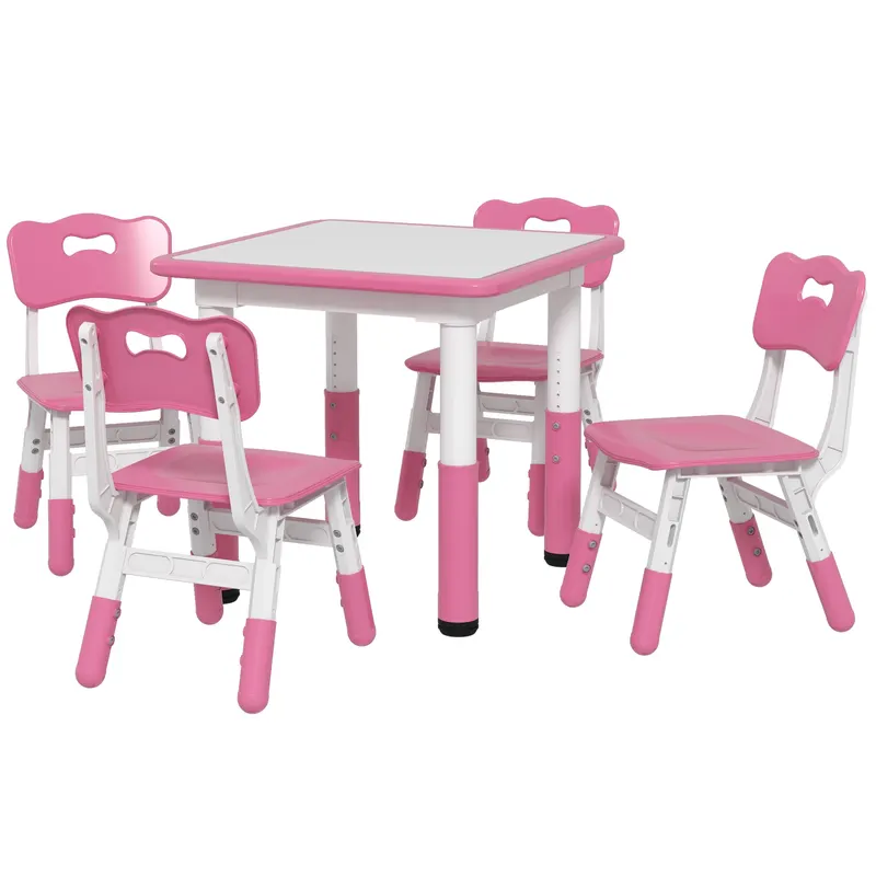 AIYAPLAY Set Masă și Scaune pentru Copii 18-60 Luni cu Înălțime Reglabilă și Tablă de Scris, 60x60x46-58 cm, Roz | Romania