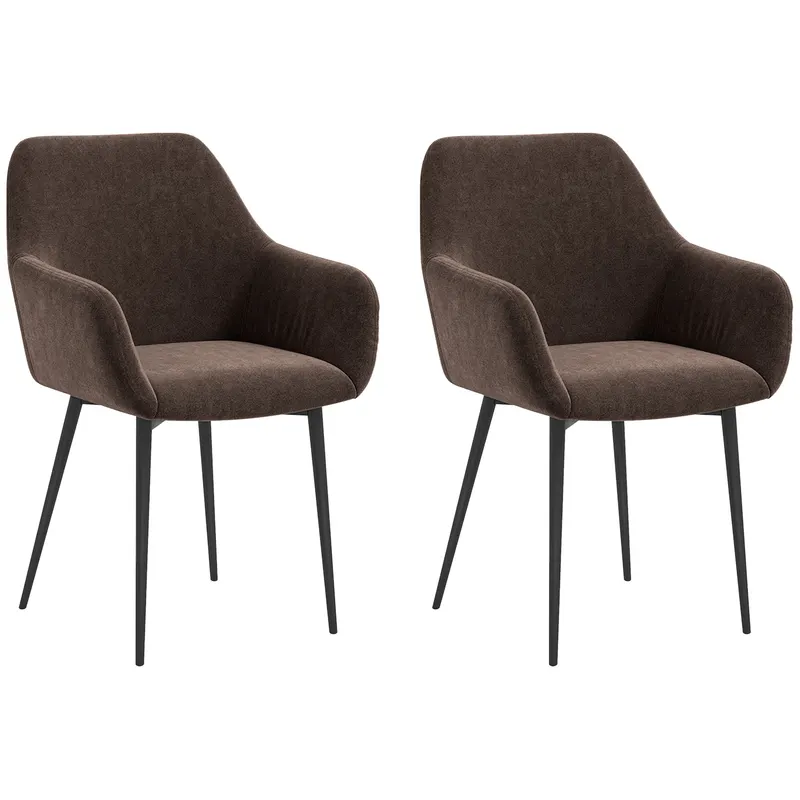 HOMCOM Set 2 Scaune de Dining Tapițate în Stil Nordic cu Brațe și Picioare din Oțel, 54x57x80 cm, Maro | Romania