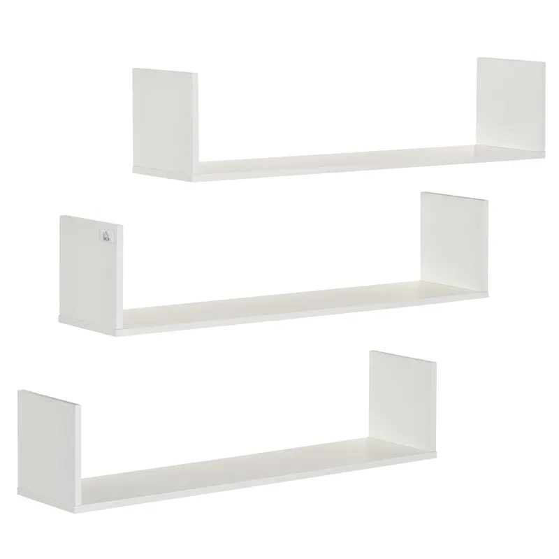 HOMCOM Set di 3 Rafturi de Perete pentru Obiecte, Rafturi de Perete din Lemn, 80x18x18 cm, Alb | Romania