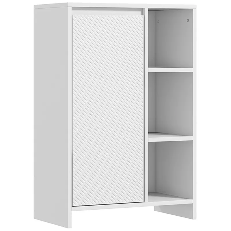 HOMCOM Dulăpior de Baie cu 3 Rafturi Deschise, un Dulăpior cu o Ușă și Raft Interior Reglabil, 53x30x80 cm, Alb | Romania
