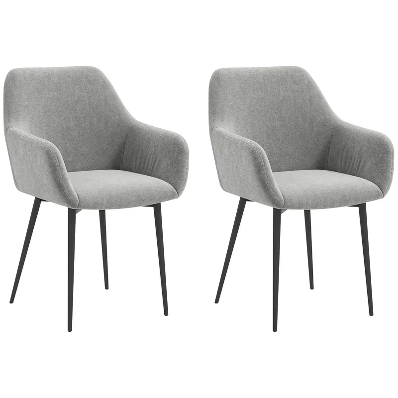 HOMCOM Set 2 Scaune de Dining Tapițate cu Brațe și Picioare din Oțel pentru Sufragerie, 54x57x80 cm, Gri Închis | Romania