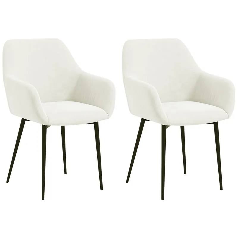 HOMCOM Set 2 Scaune de Dining Tapițate în Stil Nordic cu Brațe și Picioare din Oțel, 54x57x80 cm, Alb Crem | Romania