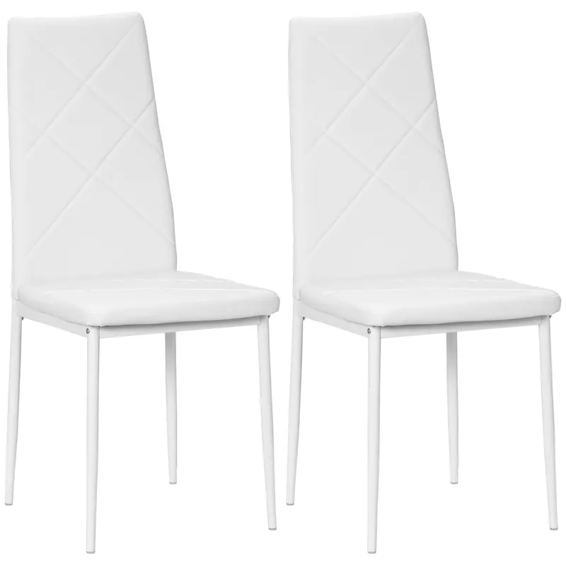 HOMCOM Set 2 Scaune de Sufragerie Tapițate cu Spătar Înalt, Picioare Antiderapante și Picioare din Oțel, 41x50x97 cm, Alb | Romania