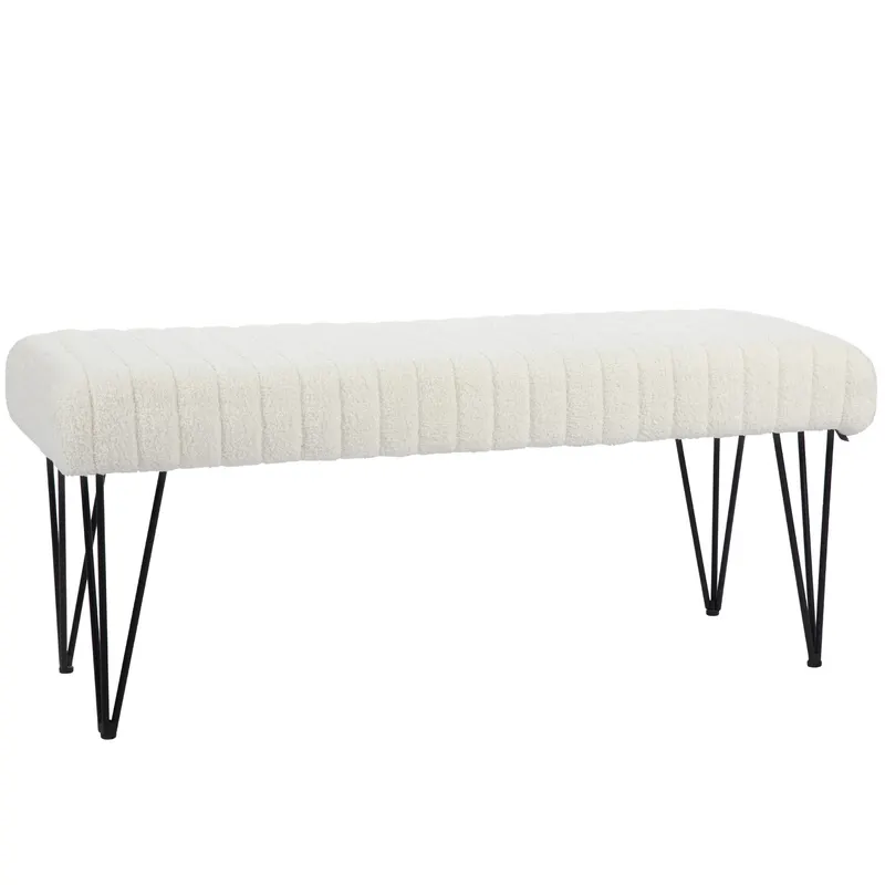 HOMCOM Bancă pentru Pat Modernă cu Picioare în Formă de Furcă, 118,5x46x49,5 cm, Alb Crem | Romania