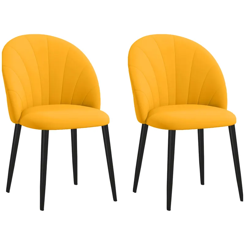 HOMCOM Set 2 Scaune de Sufragerie Tapițate cu Design Nordic și Ergonomic, 52x54x79 cm, Galben | Romania