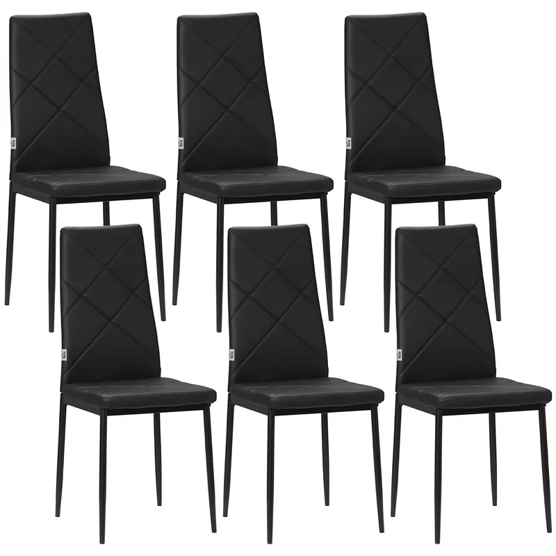 HOMCOM Set 6 Scaune de Sufragerie Tapițate cu Spătar Înalt, Tălpi Antiderapante și Picioare din Oțel, 41x50x97 cm, Negru | Romania