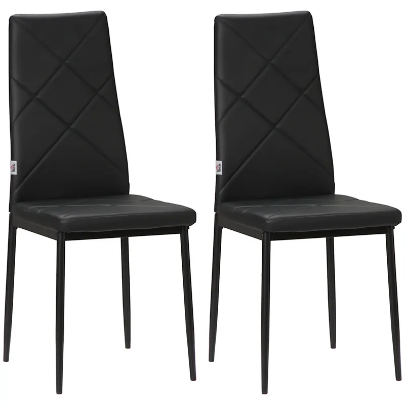 HOMCOM Set 2 Scaune de Sufragerie Tapițate cu Spătar Înalt, Tălpi Antiderapante și Picioare din Oțel, 41x50x97 cm, Negru | Romania