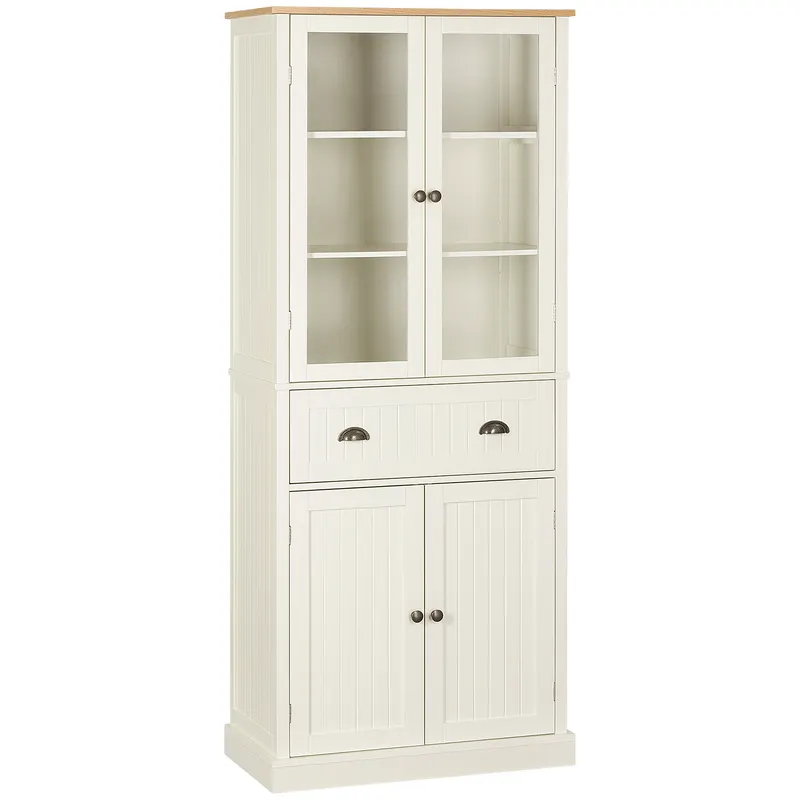 Bufet Independent HOMCOM pentru Bucatarie, Dulap Depozitare 5 Nivele cu Rafturi Sertar, Design Modern, Alb-Crem | Romania