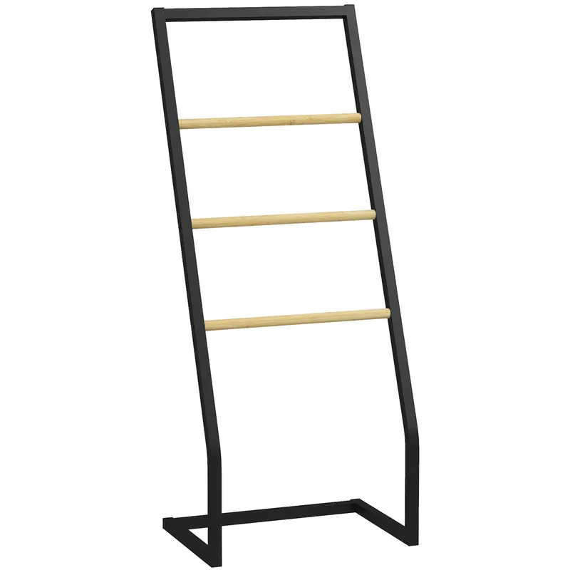 HOMCOM Raft Baie cu 4 Niveluri din Bambus, Suport Prosoape de Dodea Autoportant, 40,5x28x98 cm, Negru | Romania