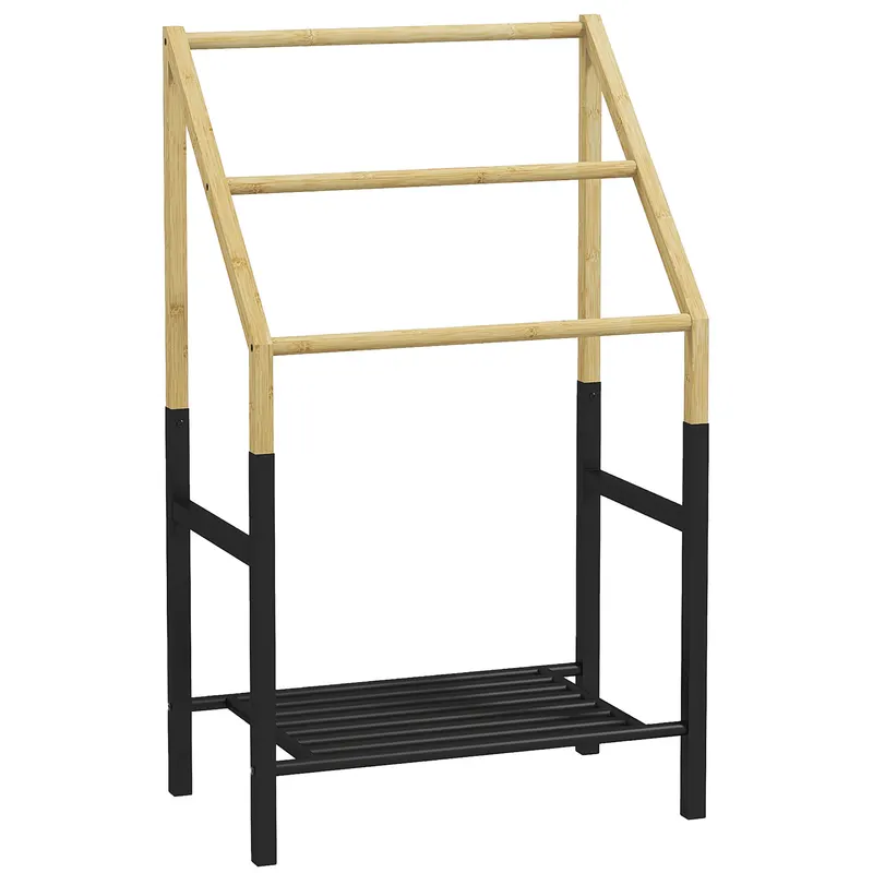 HOMCOM Suport de Podea pentru Prosoape cu 3 Bare și Raft Inferior pentru Obiecte, 51x31x85,5 cm, Negru | Romania