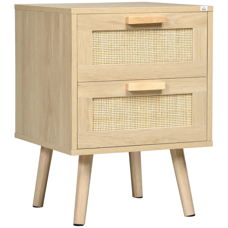 HOMCOM Noptiera pentru Dormitor cu 2 Sertare, Masuta de cafea in Stil Boho Elegante, 40x40x56cm, Culoare Lemn Natur | Romania