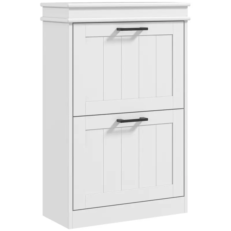 HOMCOM Dulap pentru Pantofi Spațios cu 2 Sertare Rabatabile pentru 10 Perechi de Pantofi, 54x24x82,5 cm, Alb | Romania
