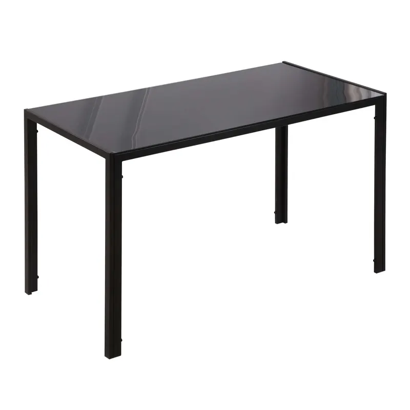 HOMCOM Masă Rectangulară pentru 4 Persoane din Metal și Sticlă Călită, 120x60x75 cm, Negru | Romania