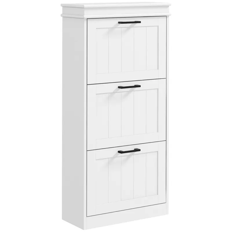 HOMCOM Dulap Spațios pentru Pantofi cu 3 Sertare Rabatabile pentru 15 Perechi de Pantofi, 54x24x117,5 cm, Alb | Romania