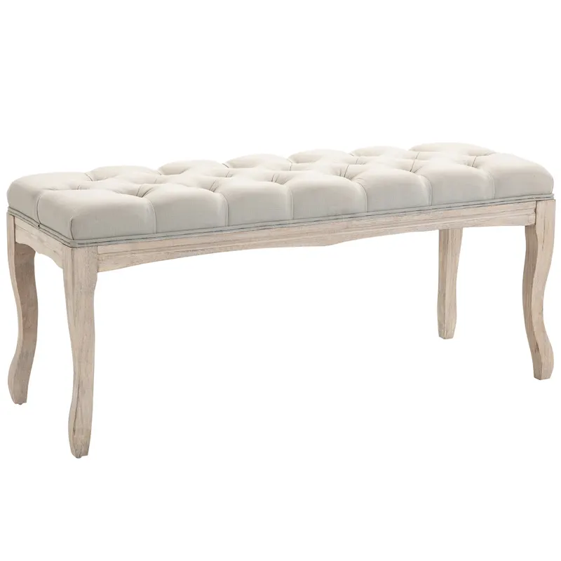 HOMCOM Bancă de Pat Vintage cu Butoni, Bancă Capitonată cu Picioare din Lemn, 110x40x48 cm, Bej | Romania