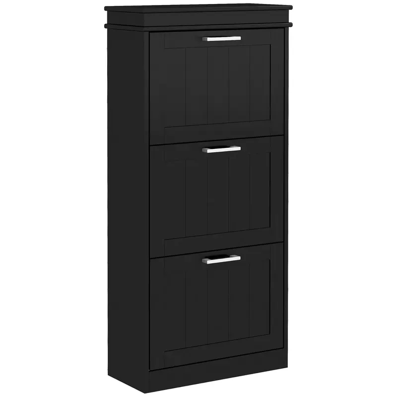 HOMCOM Dulap pentru Depozitarea Pantofilor cu 3 Sertare Rabatabile pentru 15 Perechi de Pantofi, 54x24x117,5 cm, Negru | Romania