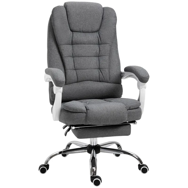 Vinsetto Scaun Ergonomic de Birou Reglabil cu Suport pentru Picioare, Spătar Înalt și Brațe, 65x70x115-123 cm, Gri | Romania