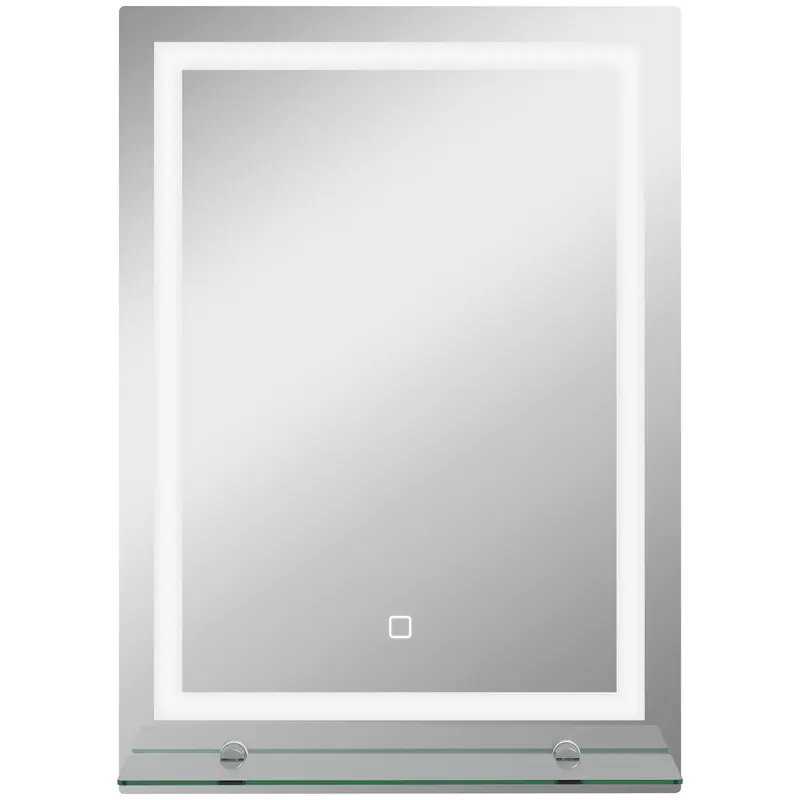 Kleankin Oglindă de Baie cu Lumini LED în 3 Culori Reglabile și Raft din Sticlă, 50x12x70 cm, Argintiu | Romania