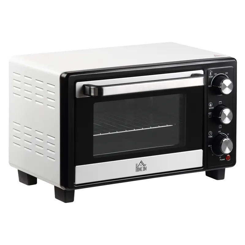 HOMCOM Cuptor Electric Ventilat cu Temperatură Reglabilă, 3 Moduri de Coacere, Tavă și Grătar, 44x32x28 cm, Alb | Romania