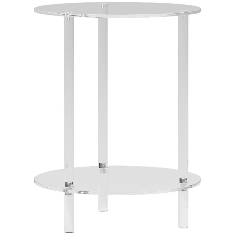 HOMCOM Măsuță Joasă Rotundă cu 2 Niveluri pentru Interior, Măsuță de Cafea din Acrilic, Ø40x50 cm, Transparentă | Romania